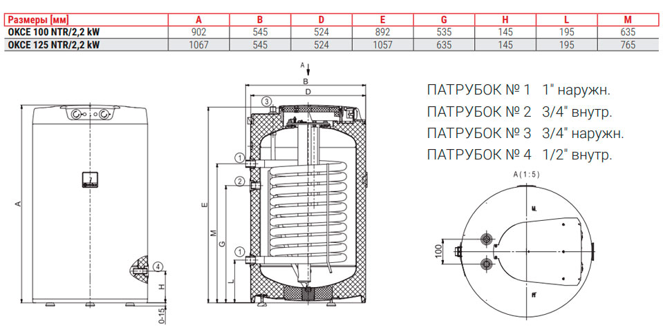 Размер бойлера Drazice OKCE 125 NTR/2,2