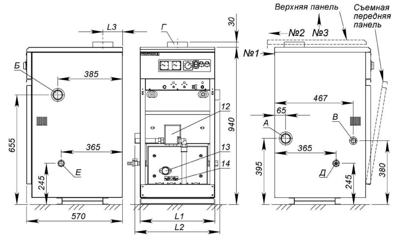 Размеры чугунных напольных котлов ТИТАН серии Z